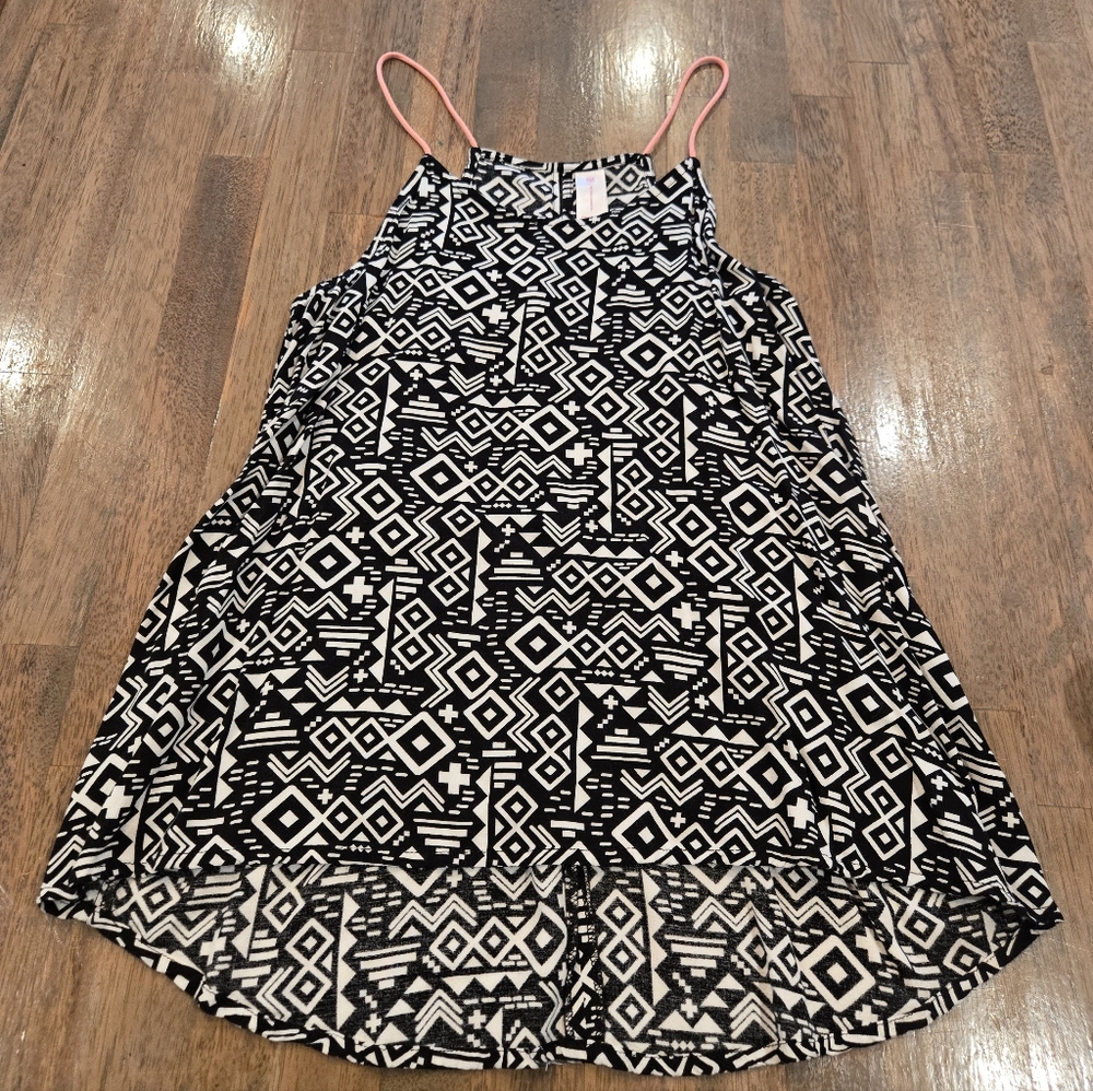 Black & White Geo Print Tank with Neon Orange Straps